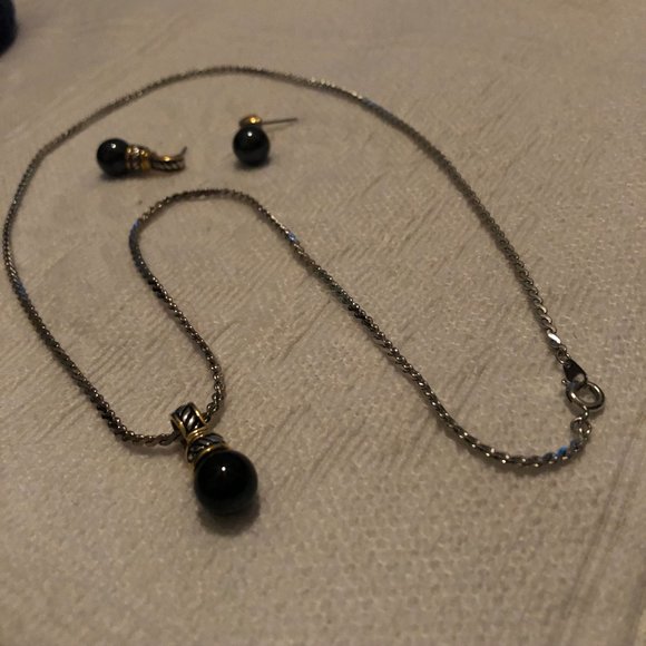 Brighton silver/gold onyx ball jewelry set - Picture 2 of 15